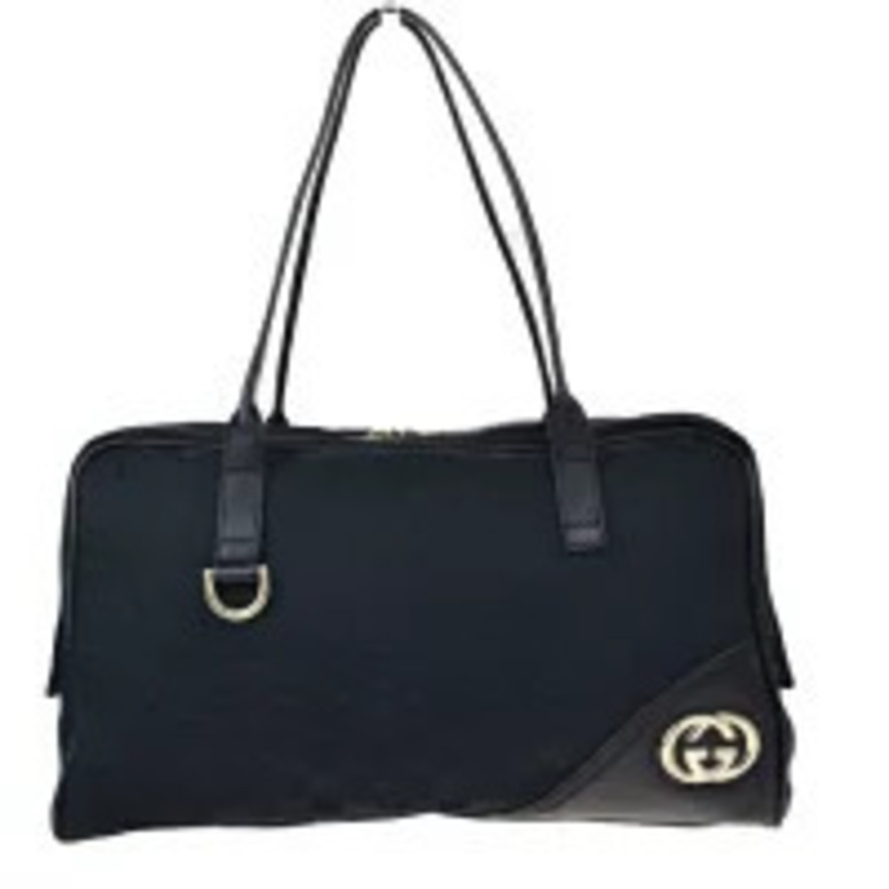 Gucci Shoulder Bag GG Interlocking Black Canvas Leather